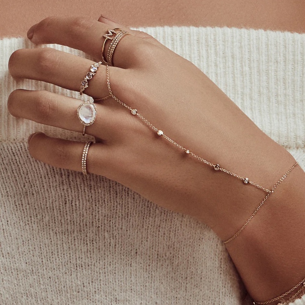 Zoe Lev Rose Gold Diamond Moonstone Ring Size 7